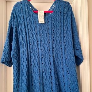 Vibrant Blue Crew Neck Cable Knit Sweater